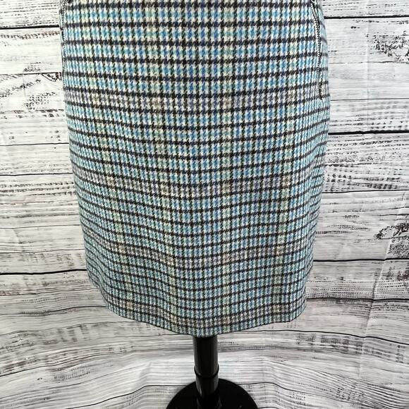 Talbots Skirt size 2 Black Purple Blue Houndstooth Plaid Wool Pencil Knee Suit - Picture 4 of 8